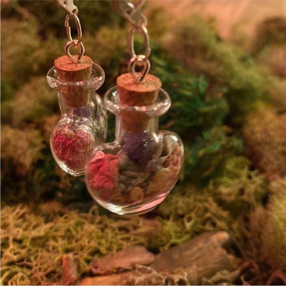 Earrings handmade Bottle Heart Love Herbal 
Rose Amethyst Salt Lavender witchy - Picture 10 of 10